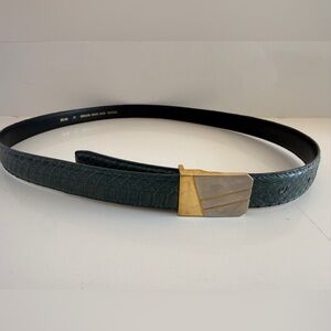 Genuine Snake Skin-Dark Teal Green Leather Belt-Two Tone Buckle- Size 33